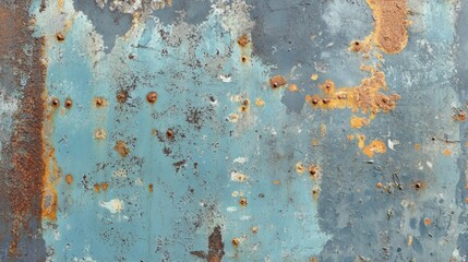 Aufkleber - A textured surface reveals layers of peeling blue paint and patches of rust, blending earthy tones of orange and brown against a weathered backdrop
