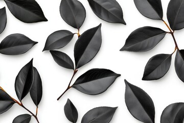 Aufkleber - Black tea leaves floating in the air, a seamless pattern on a white background, simple and minimalist
