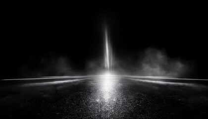 Aufkleber - dramatic night road with wet asphalt, glowing headlights and fog, cinematic background for mystery, thriller, or noir

