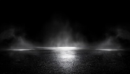 Aufkleber - dramatic night road with wet asphalt, glowing headlights and fog, cinematic background for mystery, thriller, or noir

