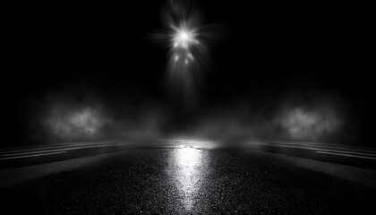 Aufkleber - dramatic night road with wet asphalt, glowing headlights and fog, cinematic background for mystery, thriller, or noir

