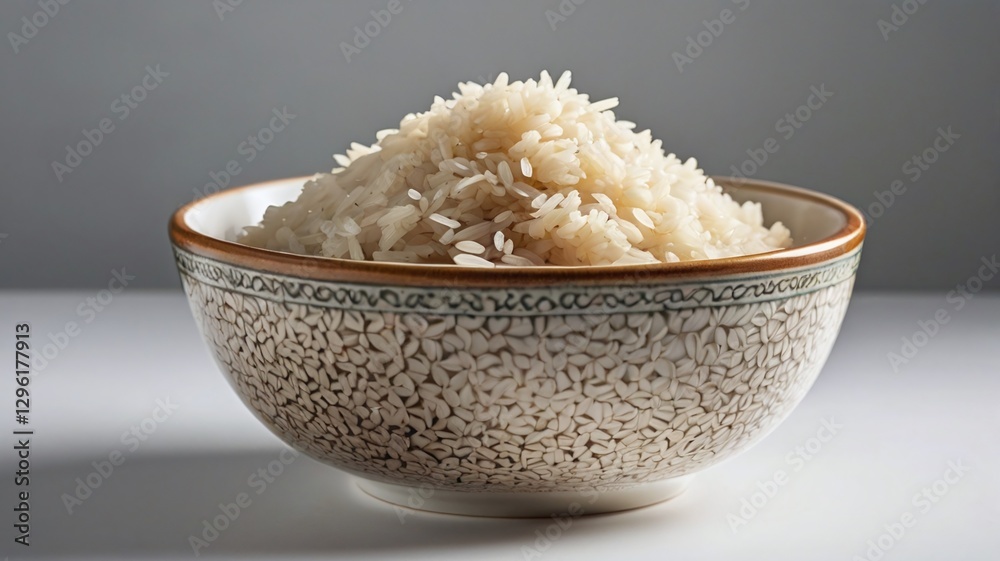 Cooked rice in bowl on white background. Stock Photo | Adobe Stock
