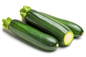 Poster - Isolated zucchini on a white background, no shadow, studio shot, high-resolution photography, professional color grading, soft shadows, clean, sharp focus, high-quality photo, low contrast,