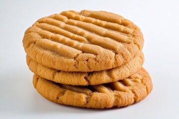 Aufkleber - The photo shows an assortment of large, round, and soft peanut butter cookies stacked on top of each other with the corners pointing down towards the viewer. The cookie surface is smooth without
