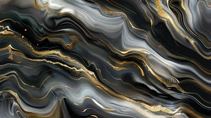 Poster - Explore elegant black and gold fluid art showcasing intricate swirls and vibrant textures blending seamlessly in stunning harmony