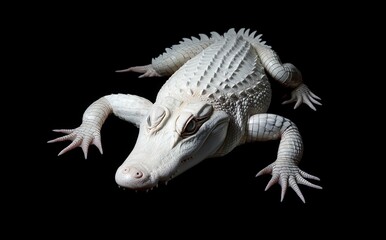 Poster - Stunning Close-Up of an Albino Alligator with Unique Features and Detail Against a Black Background for Wildlife Photography