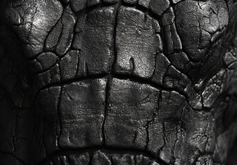 Poster - Textured black surface with deep cracks and crevices resembling leather or various natural materials in close-up detail for artistic and design projects.