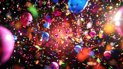 Wall Mural - confetti and balloons fall through the air.
