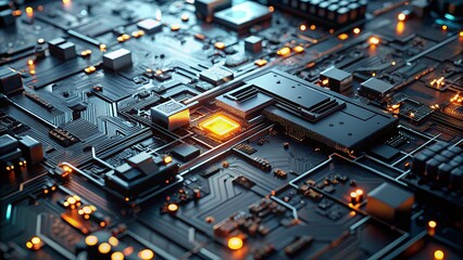 Poster - Dark Gray Futuristic Tech Abstract Background - Documentary Style Stock Photo