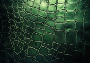 Poster - Textured green crocodile leather background with intricate patterns, ideal for fashion, interior design, and luxury branding applications.