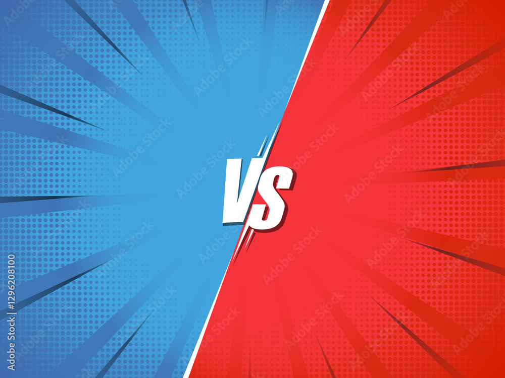 Cartoon comic background fight versus competition poster with halftone ...