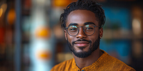 Portrait of an attractive dark-skinned man wearing glasses