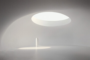 Poster - Architectural Sanctuary: Interior view of a minimalist architectural space with a dramatic skylight casting a natural spotlight.