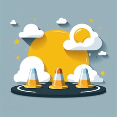 Poster - speed bump on plain yellow background childish style illustration