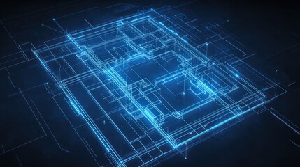 Poster - Abstract circuit board design, futuristic technology, digital lines, dark background. Possible use Stock photo for technology articles, websites, or posters
