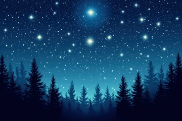 Wall Mural - Starlit Sky. Night Sky with Stars Above the Forest Trees