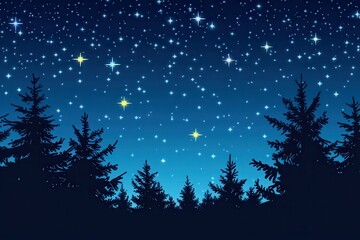 Wall Mural - Starlit Sky. Night Sky with Stars Above Forest Trees - Abstract Astrology Background