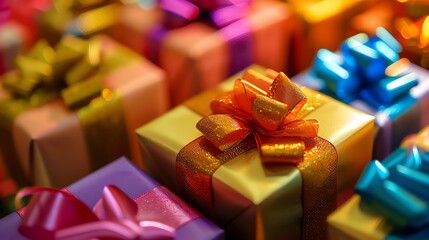 Wall Mural - a collection of colorful gift boxes wrapped with ribbons and bows.