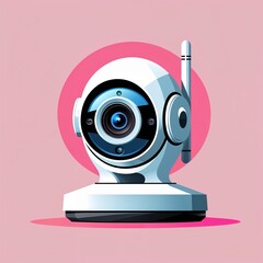 Poster - security camera on plain pink background childish style illustration