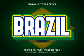 Poster - 3D Brazil Flag Editable Vector Text Effect. Yellow, green, and blue text template