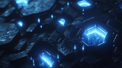 Poster - Abstract glowing blue hexagons, digital background, technology, futuristic design, website banner