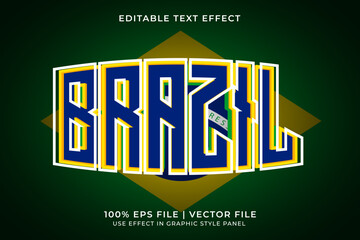 Poster - 3D Brazil Flag Editable Vector Text Effect. Yellow, green, and blue text template