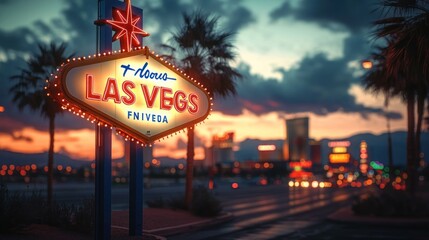 vegas sign sunset city night travel