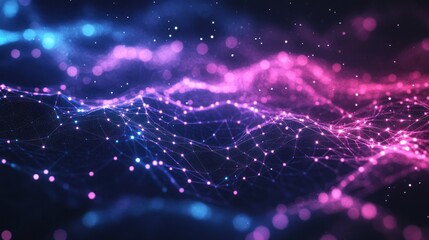 Poster - Abstract digital wave, glowing particles, dark background, tech concept, website banner