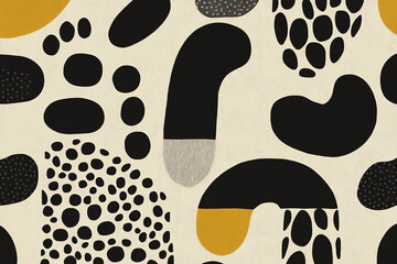 Poster - Abstract Pattern in Bold Shapes: A vibrant and modern abstract pattern, featuring a playful arrangement of bold, organic shapes in black, yellow, and gray against a creamy backdrop.
