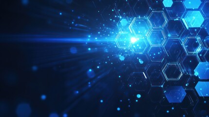 Poster - Abstract Blue Hexagon Network Technology Background