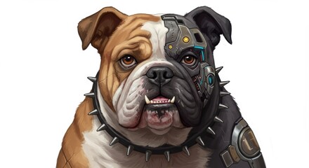 Wall Mural - Futuristic bulldog with cybernetic enhancements, showcasing a blend of technology and tradition - ugly dog