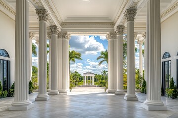 Poster - A photo of a spacious white building with elegant columns against a beautiful sky backdrop A Neoclassical courthouse with massive columns.