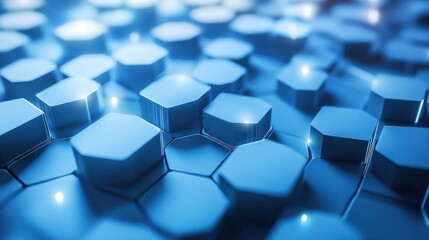 Poster - Abstract blue hexagon tech background, glowing lights, digital future concept