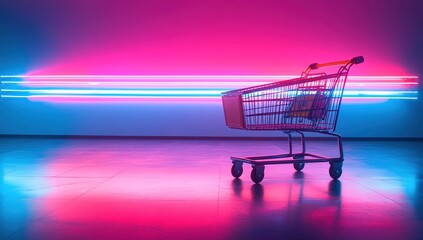 Poster - Shopping Cart Under Neon Lights in Cyberpunk Setting