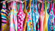 © fotofabrika - Colorful swimwear displayed on hangers in a vibrant retail setting during summer season