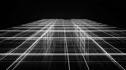 Poster - Abstract grid, network structure, dark background, digital technology, website banner