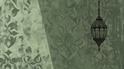 Poster - Antique Lantern Hanging in a Room with Ornate Wallpaper