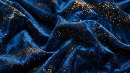 Wall Mural - a close up of a blue textured fabric with gold glitter.