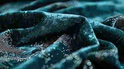 Wall Mural - a close-up shot of a textured, teal fabric with a subtle white pattern.