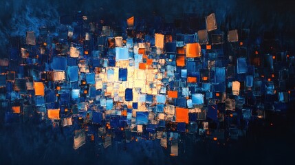 Poster - Abstract digital data flow, glowing cubes, dark background, technology concept