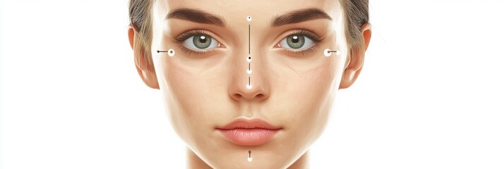 Aufkleber - Detailed medical illustration showing Botox injection points on female face focusing on facial anatomy and treatment areas. Generative AI