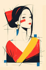 Poster - Abstract Portrait of a Woman: An artistic illustration of a woman with abstract lines, and colorful shapes in a unique pose. capturing the beauty and elegance of a woman.