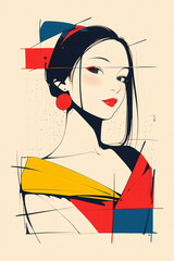 Poster - Modern Geisha: A stylish depiction of a modern geisha, rendered in a vibrant, geometric style.
