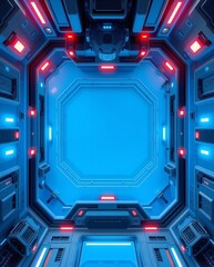 Poster - a futuristic spaceship interior, featuring glowing lights and high-tech design. The walls and ceiling are adorned with panels and lighting fixtures