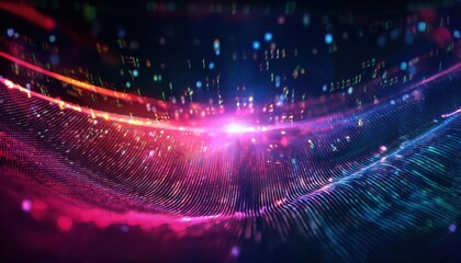 Leinwandbilder - vibrant digital wave with glowing particles and neon light streaks in deep space, futuristic technology background

