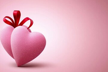 Poster - A soft pink background with two heart shapes, creating an elegant and romantic atmosphere for a Valentine's Day or Mother's Day banner design. The hearts are made of delicate, light-colored