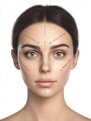 Aufkleber - Medical illustration demonstrating Botox injection points on a detailed female face anatomy. Generative AI