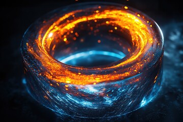Poster - Abstract Glowing Ring with Orange and Blue Energy Particles