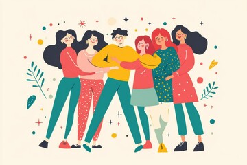 Poster - Cheerful group of friends celebrating together in colorful attire and vibrant surroundings expressing joy and togetherness. Generative AI