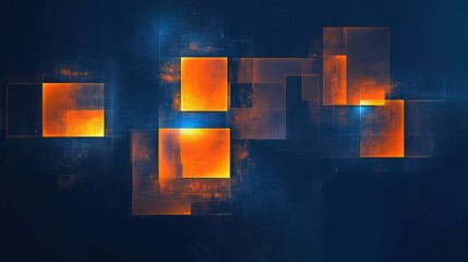 Poster - Abstract orange squares dark blue background, digital art, website header